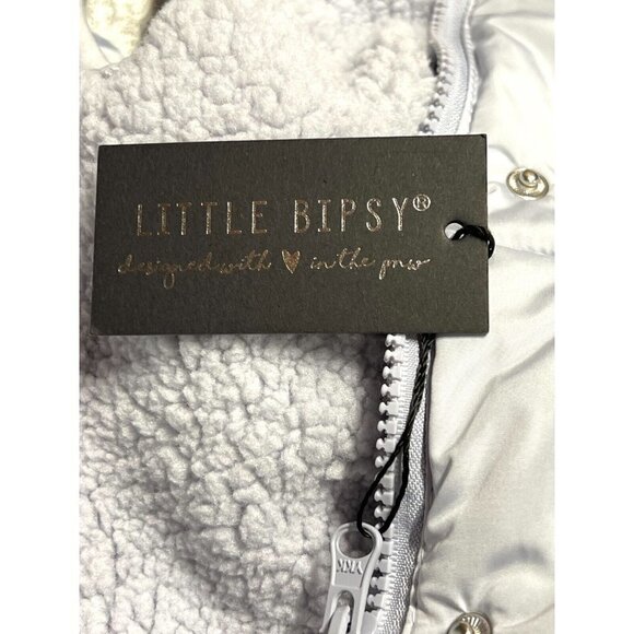 Little Bipsy Sherpa Lined Puffer Vest Big Kids Unisex Size M Ice Gray Zip Snap - Picture 7 of 7